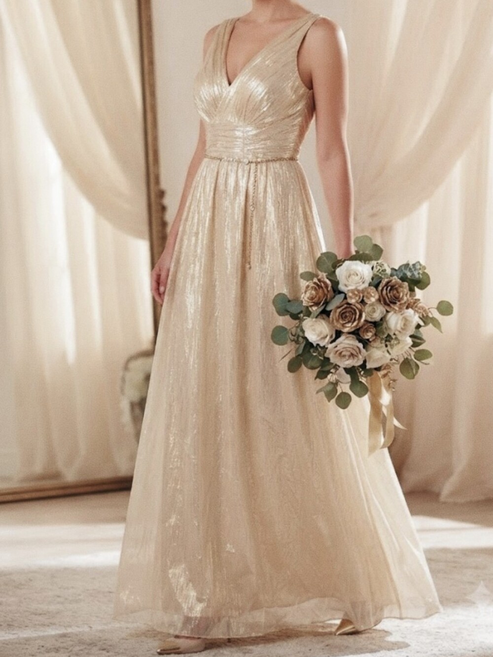 Olga Cassini Gold Iridescent Silk Maxi Dress 12